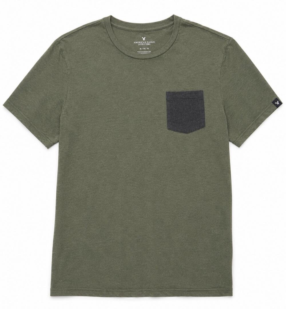 American Eagle Olive Green Pocket T-Shirt Men’s Medium Crew Neck Short Sleeve